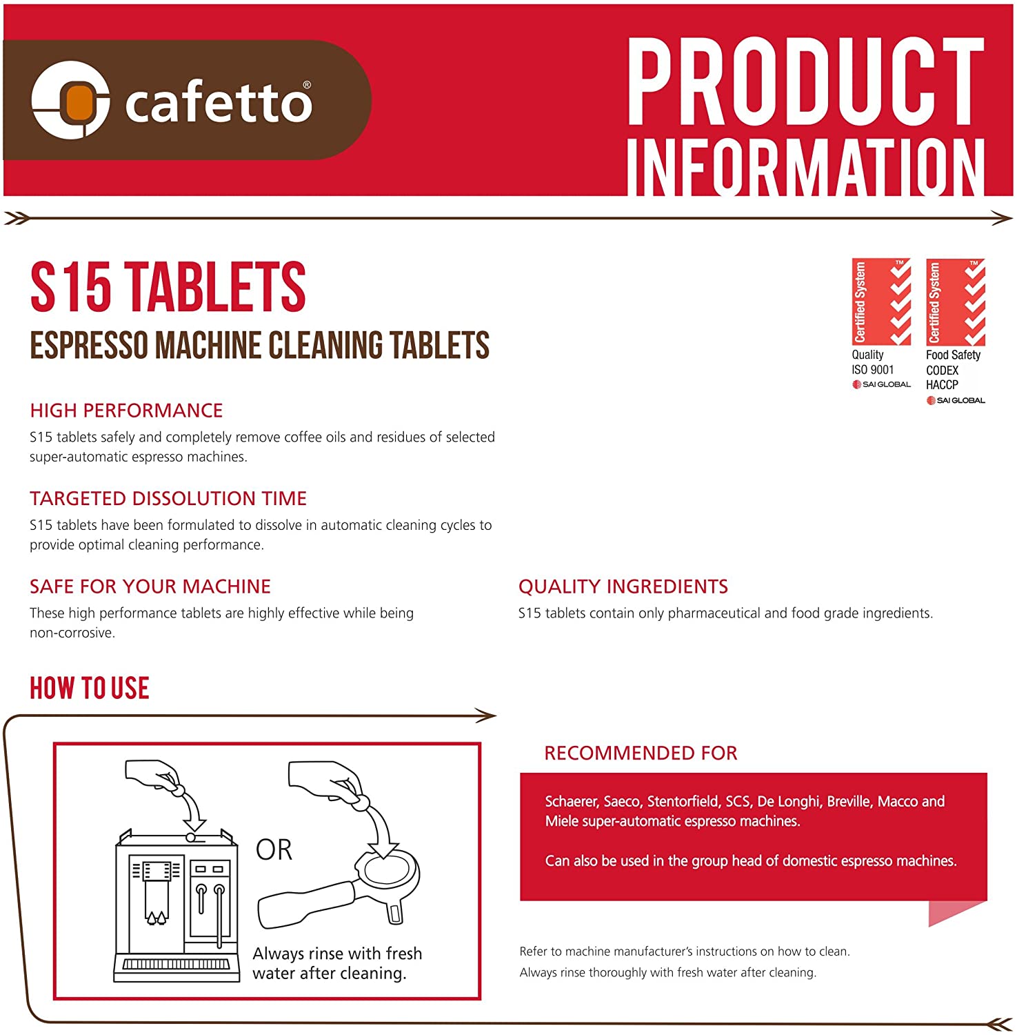 Cafetto S15 Espresso Machine Cleaning Tablets 100s